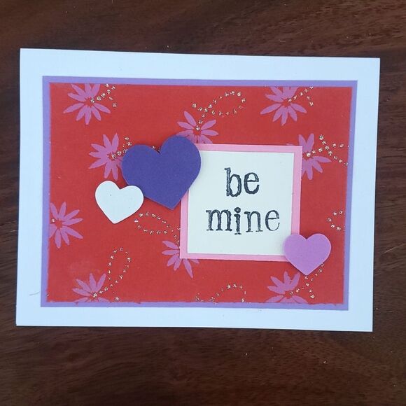 💐 HANDMADE by vixen676 Valentine's Day Cards "Be Mine" Set of 4 Red Pink Purple - Picture 5 of 7